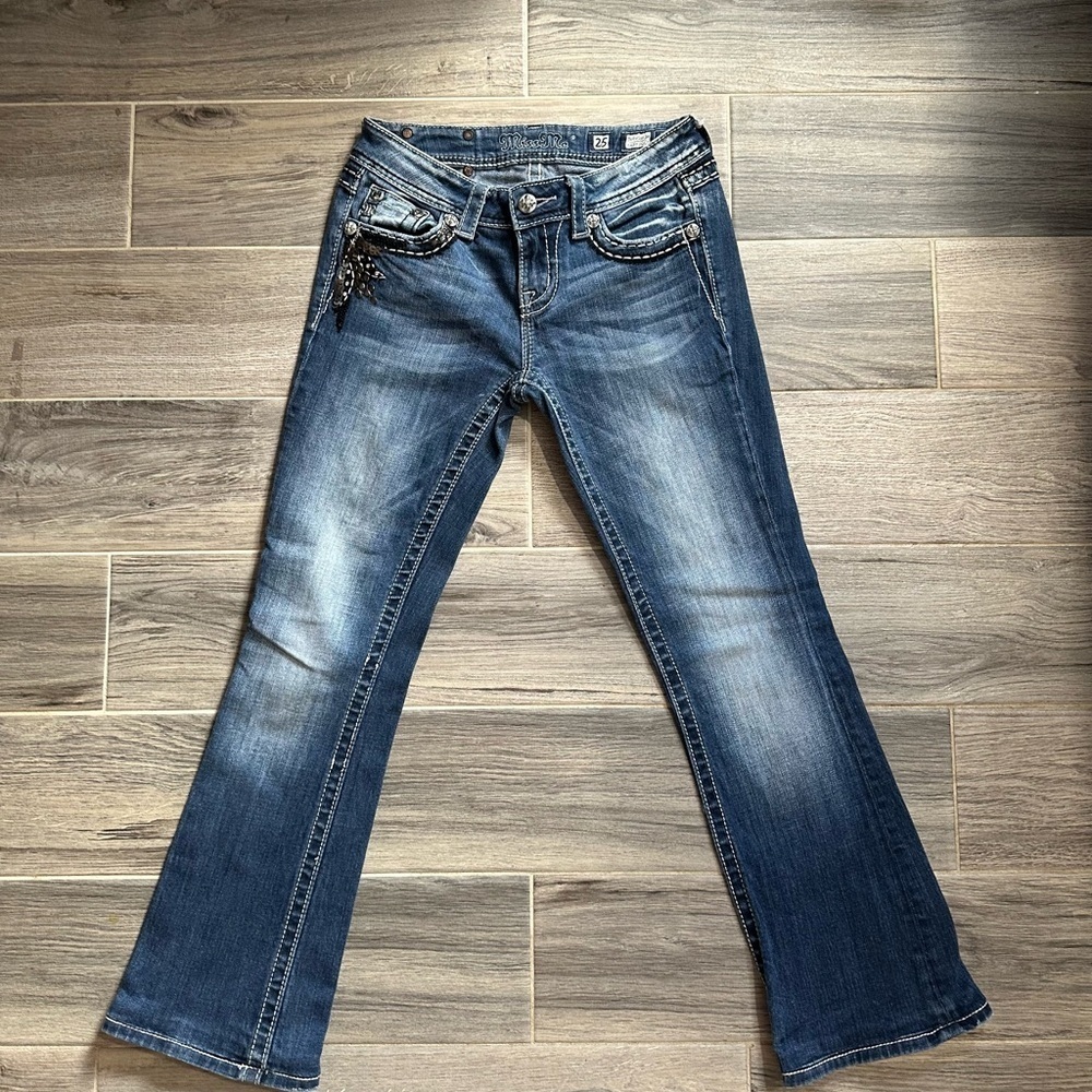 Miss Me Dark Blue Boot Cut Jeans with Embellishments - Picture 2 of 16